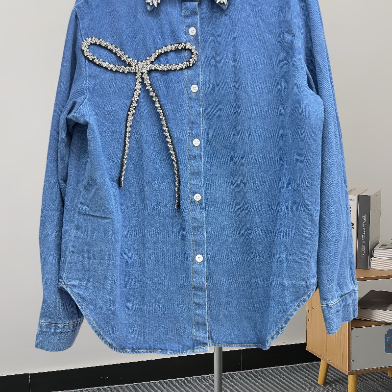 Camicia in denim con fiocco in - Women'S Fashion Denim Jacket recensione e prezzo